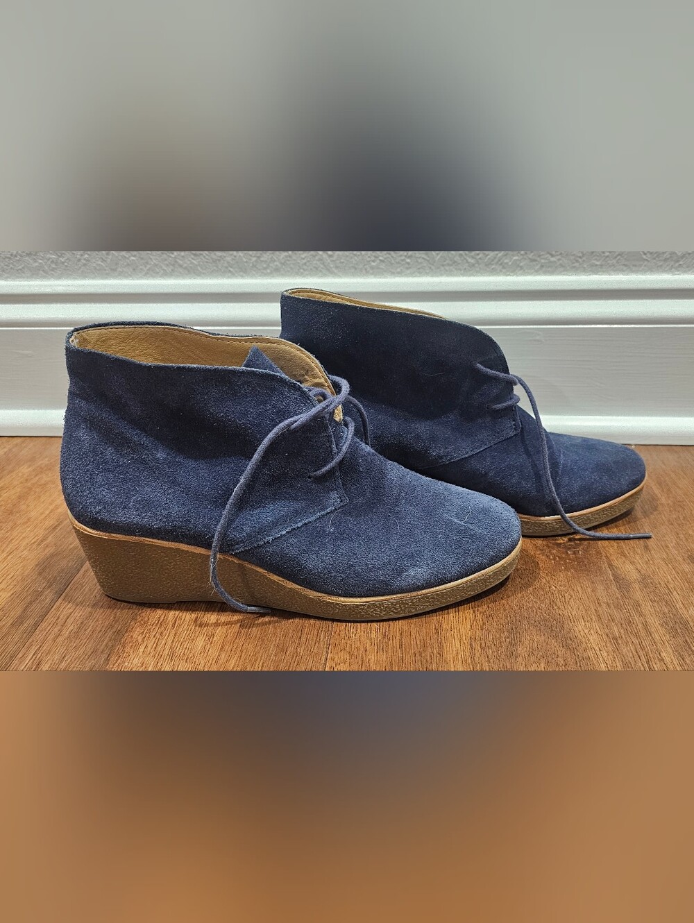 Lucky Brand Junes Navy Blue Suede Wedge Chukka Ankle Booties 7.5
